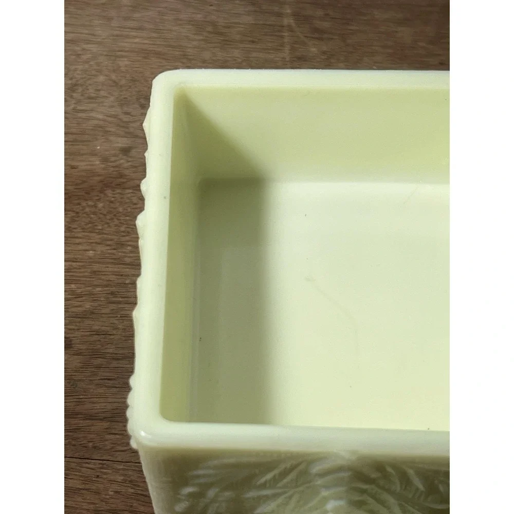 As Is-clean Break-chipped Lid-uranium Glass Custard Glow Wheelbarrow Candy Dish
